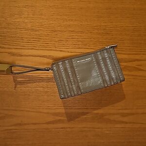 Michael Kors Mini Grommets Gray Cinder Leather+suede Zip Clutch Wristlet Bag